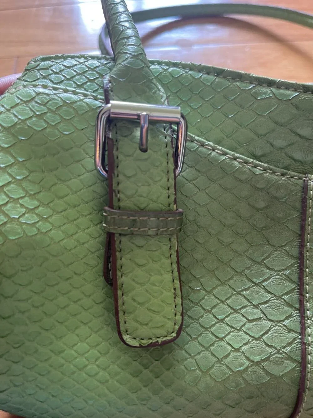 Vintage Liz Claiborne Y2K Green Faux Croc & Snakeskin Baguette Bag